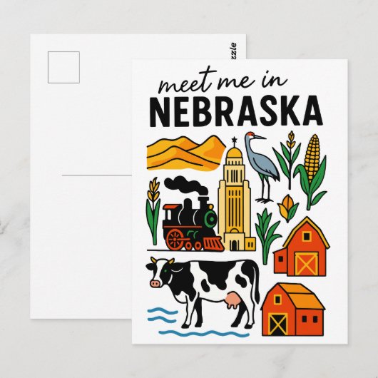 Meet Me In New Nebraska Landmarks Icons Briefkaart (Voorkant / Achterkant)