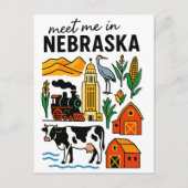 Meet Me In New Nebraska Landmarks Icons Briefkaart (Voorkant)