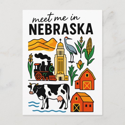 Meet Me In New Nebraska Landmarks Icons Briefkaart (Voorkant)
