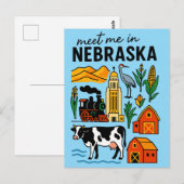 Meet Me In New Nebraska Retro Landmarks Icons Briefkaart (Voorkant / Achterkant)