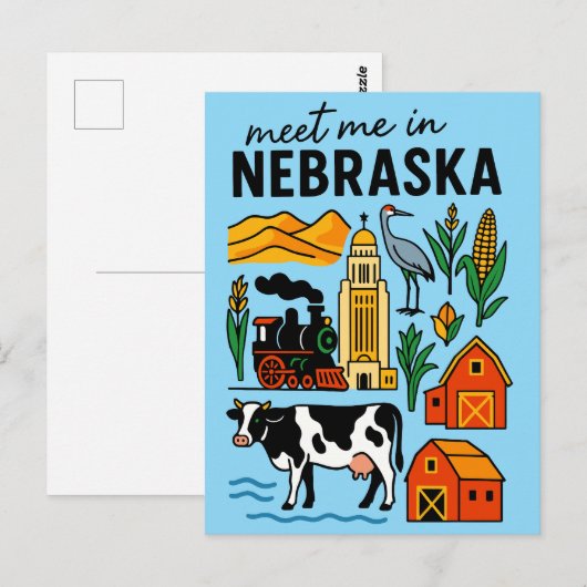 Meet Me In New Nebraska Retro Landmarks Icons Briefkaart (Voorkant / Achterkant)