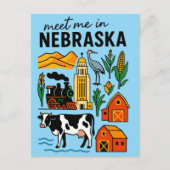 Meet Me In New Nebraska Retro Landmarks Icons Briefkaart (Voorkant)