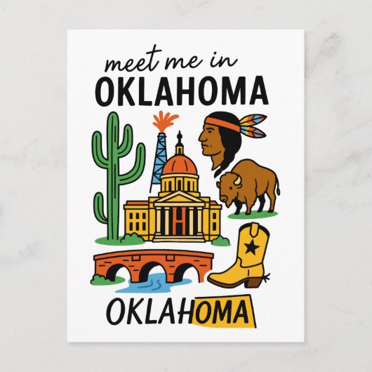 Meet Me In Oklahoma Native American Cowboy Oil Briefkaart (Voorkant)