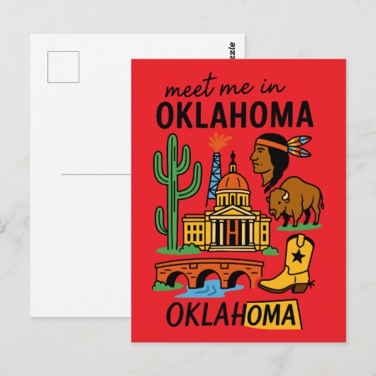 Meet Me In Oklahoma Retro Native American Cowboy Briefkaart (Voorkant / Achterkant)