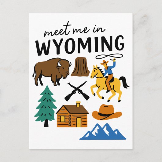 Meet Me In Wyoming Cowboy Bison Devils Tower Briefkaart (Voorkant)