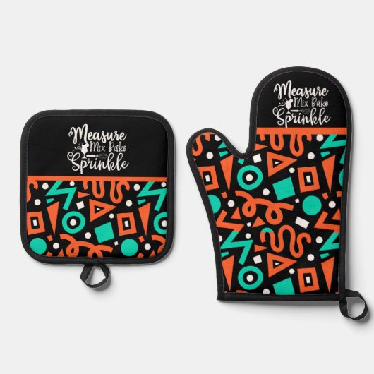 Meet Mix Bake Sprinkle Groen Sinaasappel Zwart Ovenwant & Pannenlap Set (Voorkant)