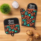 Meet Mix Bake Sprinkle Groen Sinaasappel Zwart Ovenwant & Pannenlap Set (Top down)
