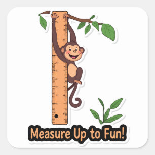 Meet Up to Fun Monkey Ruler Terug naar school Vierkante Sticker