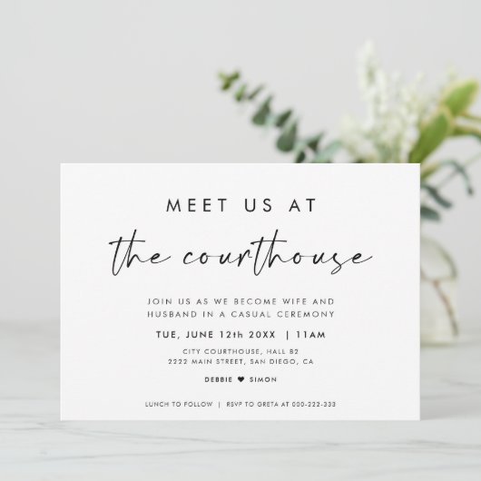 Meet Us At The Courthouse Wedding Invitation Aankondiging (Staand voorkant)