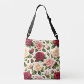 Meetkundig Cute Roos Patroon Roze Rood Perzik Bloe Crossbody Tas (Achterkant)
