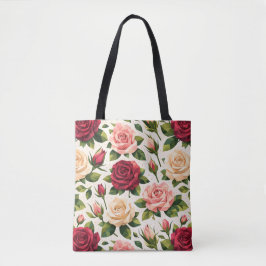 Meetkundig Cute Roos Patroon Roze Rood Perzik Bloe Tote Bag