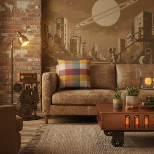 Meetkundig modern kleurrijk blok retro patroon kussen