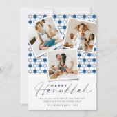 Meetkundige Navy Blauwe Davidsterren Hanukkah Foto Feestdagenkaart (Voorkant)