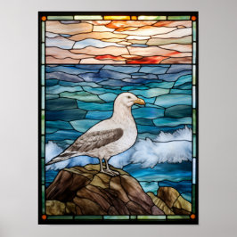Meeuw bij het Oceaan Glas-in-loodraamontwerp C Poster