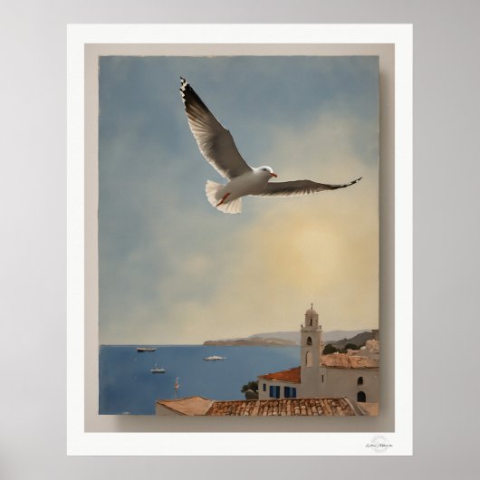 Meeuw Boven Daken Kunstprint, Kusthemel Poster (Voorkant)