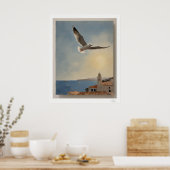 Meeuw Boven Daken Kunstprint, Kusthemel Poster (Keuken)