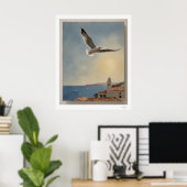 Meeuw Boven Daken Kunstprint, Kusthemel Poster (Thuiskantoor)