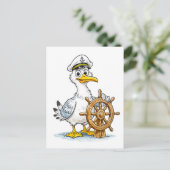 Meeuw Comic Schip Kapitein Briefkaart (Staand voorkant)