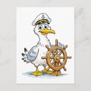 Meeuw Comic Schip Kapitein Briefkaart