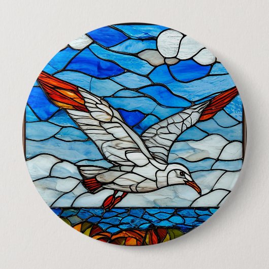 Meeuw glas in lood ronde button 4,0 cm (Voorkant)