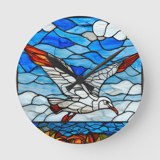 Meeuw glas in lood ronde klok (Voorkant)