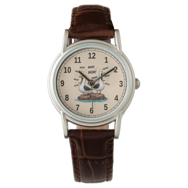 Meeuw Moeder Grappig Gepersonaliseerd Horloge (Voorkant)