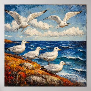 Meeuw Oceaan Zeegezicht Kust Natuur Landschap Poster