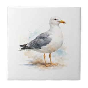Meeuw Vogel Oceaan Strand Aquarel Nautisch Tegeltje