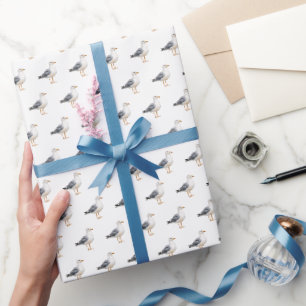 Meeuw Vogel Strand Oceaan Kust Wit Waterverf Cadeaupapier