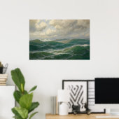 Meeuwen boven golven van Max Jensen Poster (Thuiskantoor)