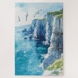 Meeuwen boven kliffen aan de kust legpuzzel