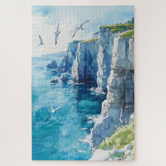Meeuwen boven kliffen aan de kust legpuzzel (Verticaal)