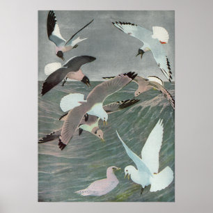 Meeuwen boven oceaangolven door Louis Agassiz Fuer Poster