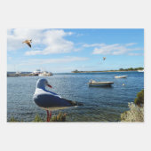 meeuwen op het strand kijken boten, cadeaupapier (Voorkant 3)
