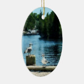 Meeuwen op Steiger Keramisch Ornament (Rechts)