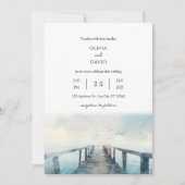 meeuwen over rustieke pier Waterverf strand bruilo Kaart (Voorkant)