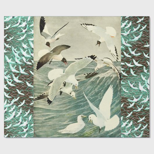 MEEUWEN VLIEGEN OVER DE GOLVEN CADEAUPAPIER (Vlak)