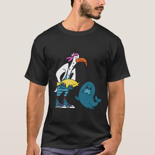 Meeuwen voeren zeehonden t-shirt (Voorkant)
