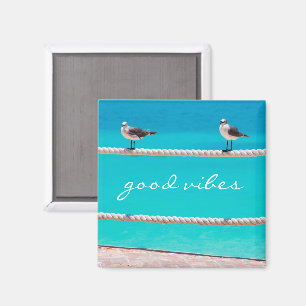Meeuwen Vogels Turquoise Oceaan Foto Goede Vibes Magneet