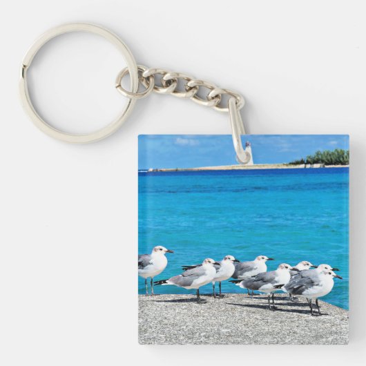 Meeuwen, zandstrand, Nassau, Bahama's Sleutelhanger (Voorkant)