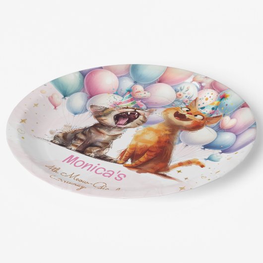 Meeuwende katten miauw-gical kinderen verjaardag papieren bordje (Gekanteld)