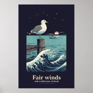 Meeuwpier Golf Woodblock Stijl Poster