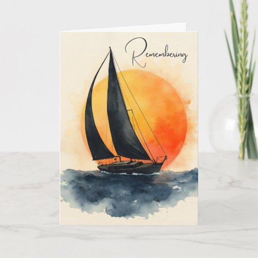 Meevoelend aquarel zeilboot bij zonsondergang kaart (Voorkant)