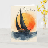 Meevoelend aquarel zeilboot bij zonsondergang kaart (Gele Bloem)