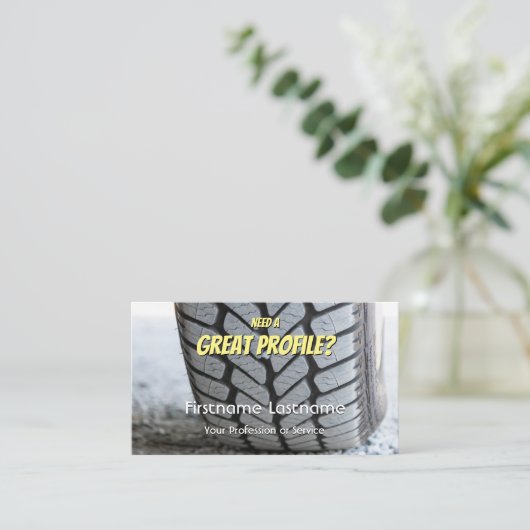 Mefnige tuning van bandenfitter en wielexpert visitekaartje (Staand voorkant)