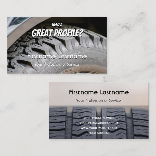 Mefnige tuning van bandenfitter en wielexpert visitekaartje (Voorkant / Achterkant)
