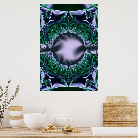 Meg | Groene en blauwe fractale kunst Poster (Keuken)