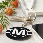 Mega Black Retro Monogrammed Sleutelhanger (Zijkant)