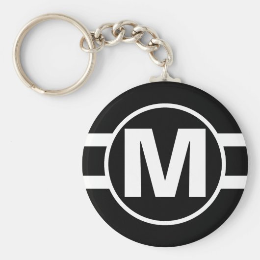 Mega Black Retro Monogrammed Sleutelhanger (Voorkant)