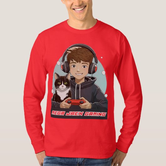 Mega Jrex Gaming rode lange mouw mannen shirt (Voorkant)